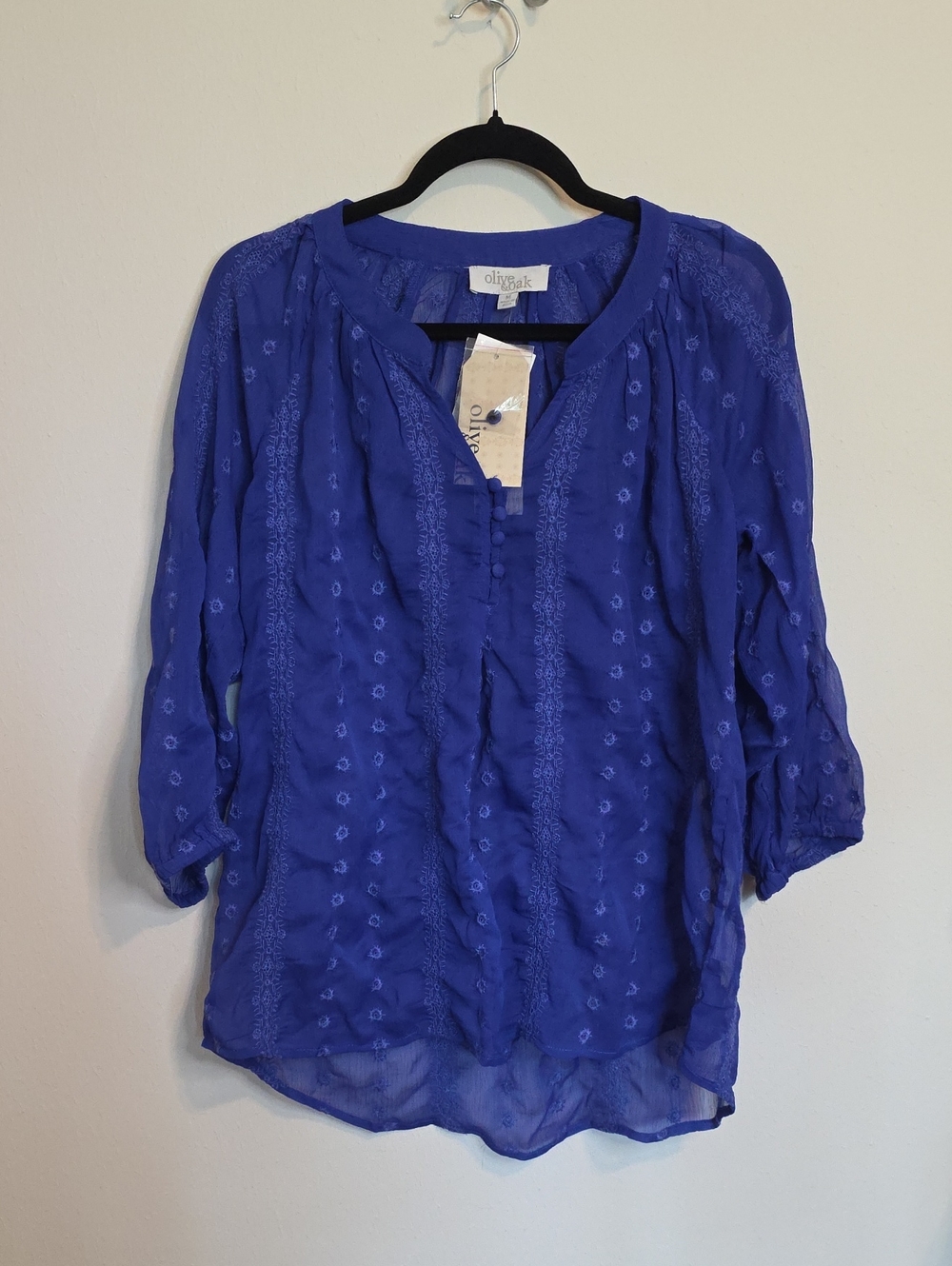 Olive & Oak Cobalt Blue Embroidered Split-Neck Tunic